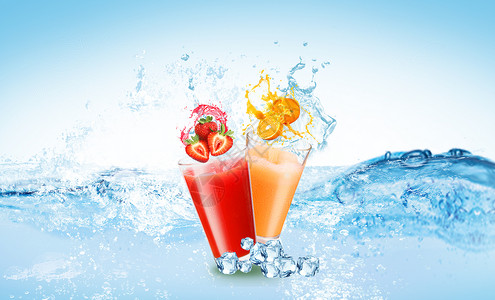 清新草莓汁海报夏季冰镇饮料设计图片