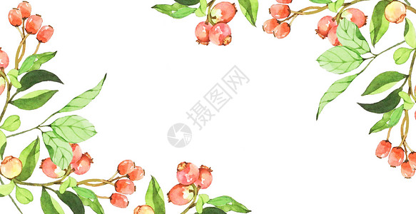 红banner水彩花卉背景插画