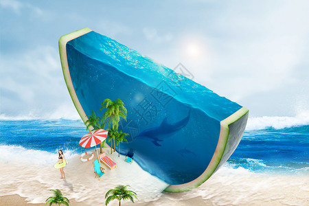 夏日西瓜海报背景夏季创意西瓜设计图片