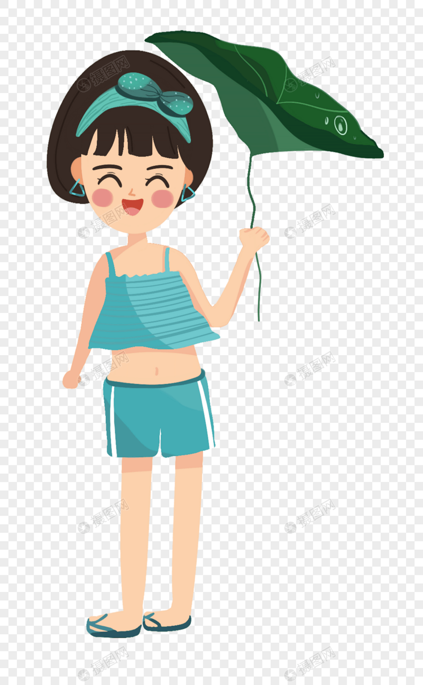 卡通可爱女孩 荷叶雨伞图片