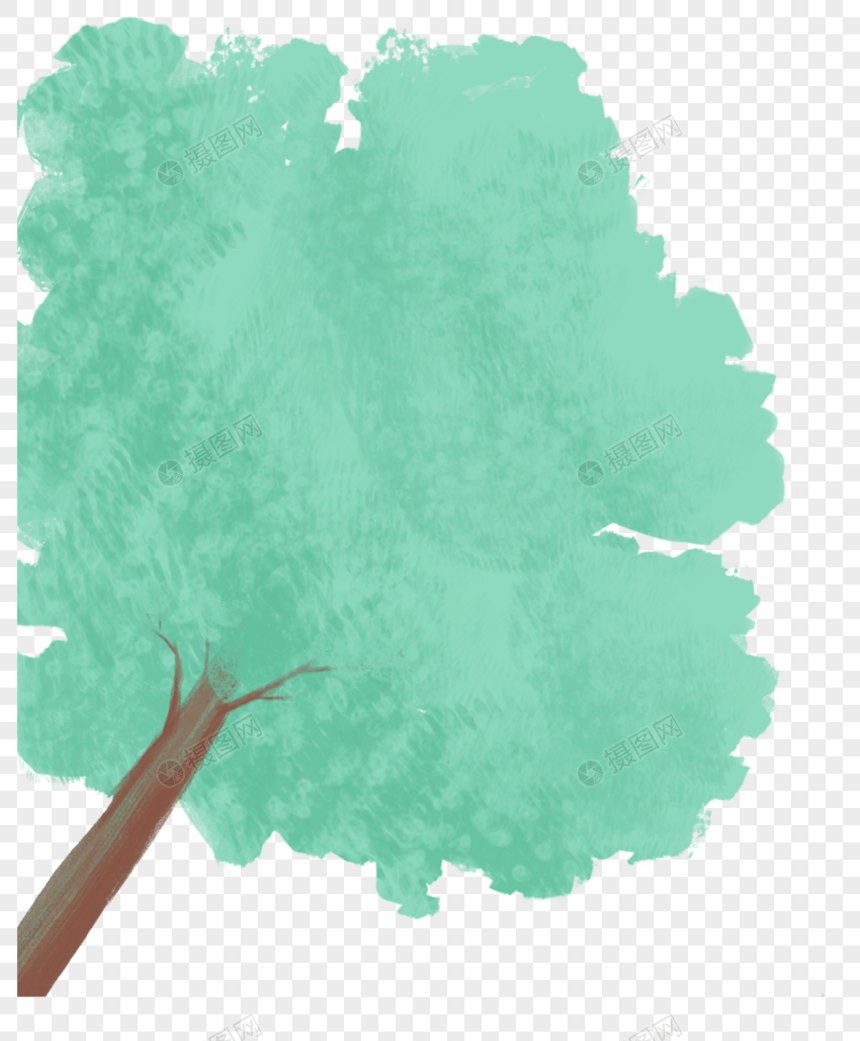 小清新绿色手绘大树图片