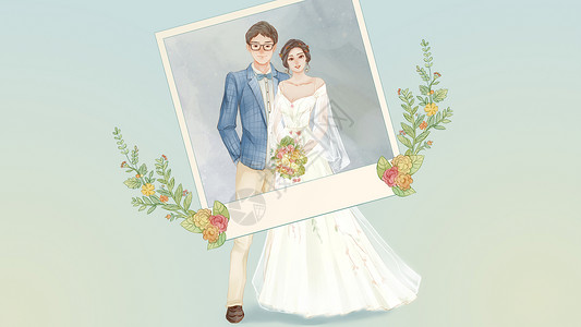 新娘背景婚纱照插画