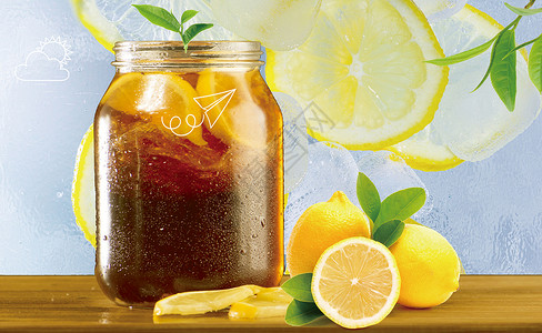 蜂蜜柠檬干夏季清凉饮料设计图片