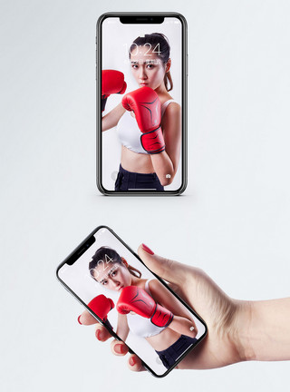 扁平女运动员拳击运动手机壁纸模板