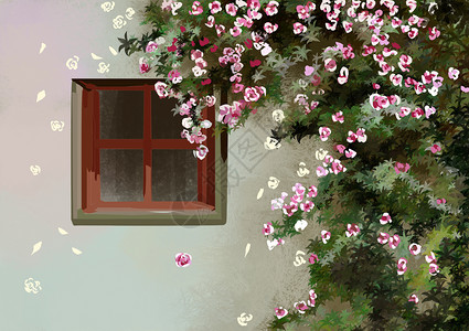 粉色的墙窗插画