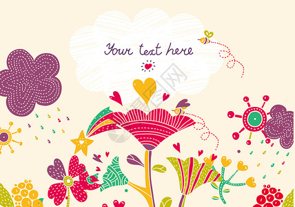 爱心状树叶花卉植物背景插画