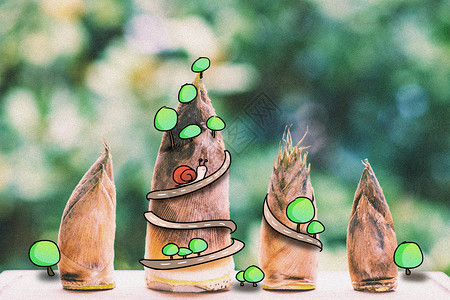 迷你圣诞树蜗牛爬山创意摄影插画插画