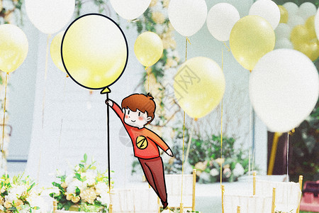 航拍婚庆素材飘舞的气球创意摄影插画插画