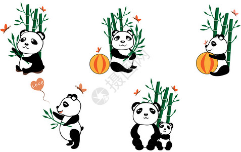 卡通动物图案熊猫的故事插画