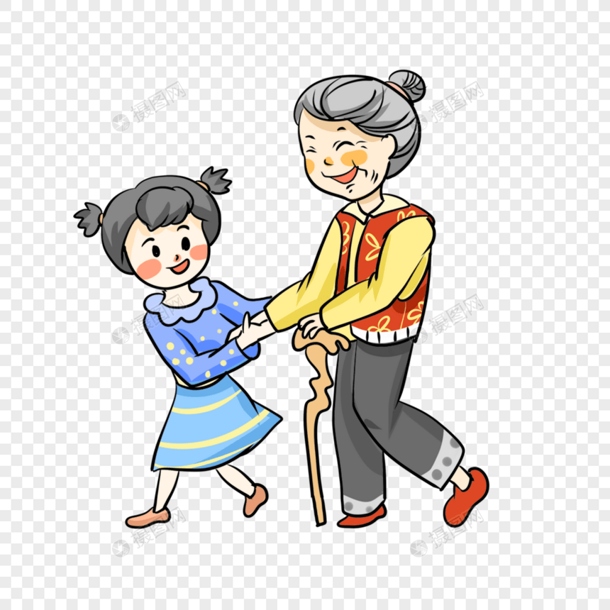 女孩扶奶奶走路图片