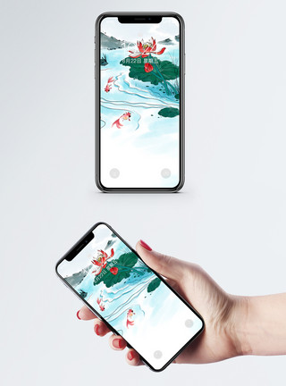 金鱼小清新壁纸中国风荷花手机壁纸模板