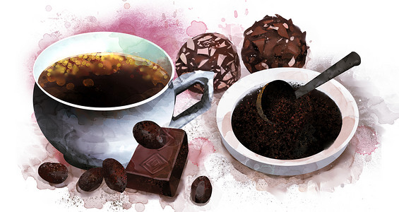 巧克力下午茶咖啡巧克力插画插画