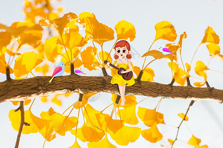 秋日小鸟唱歌高清图片