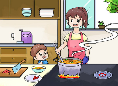 做饭的孩子居家生活插画