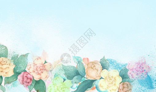 夏日鲜花水彩手绘背景背景图片
