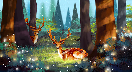林中遇鹿背景图片