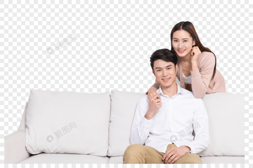 甜蜜的夫妻在客厅沙发聊天图片