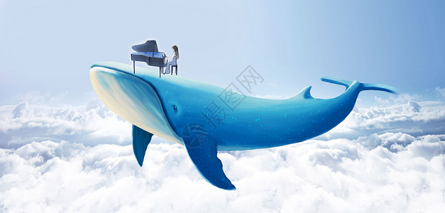 蓝色梦幻钢琴鲸鱼设计图片