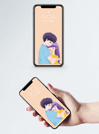 比心可爱情侣情侣卡通手机壁纸模板