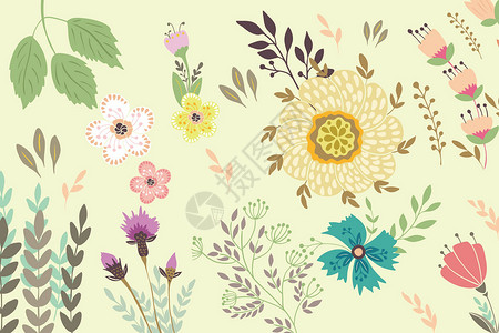 花纹元素清新植物背景插画