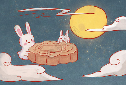 中秋节吃月饼卡通高清图片素材