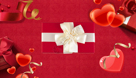红色缎带红色节日礼盒设计图片