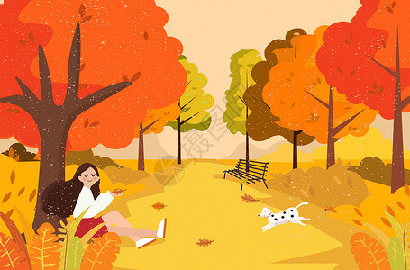 落叶和树木秋天插画