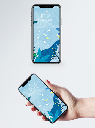 手绘小鱼清新海洋手机壁纸模板