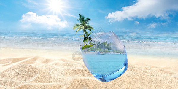 海边酒杯夏日清凉设计图片