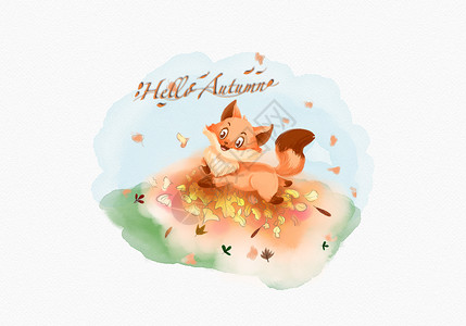 秋天小动物秋天睡觉的狐狸插画