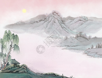 中国风山水水墨背景高清图片