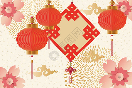 漂浮中国结素材中国风背景素材插画