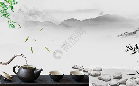 禅意水墨画茶文化设计图片