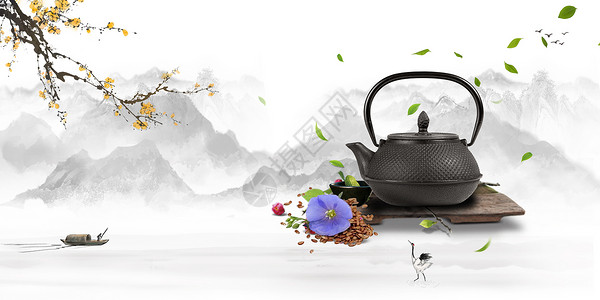 古风素衣美女泡茶中国风茶背景设计图片