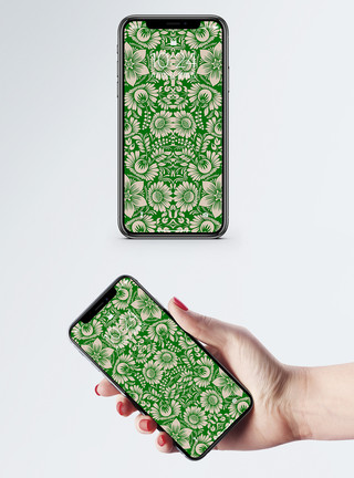 欧式艺术素材墨绿花色手机壁纸模板