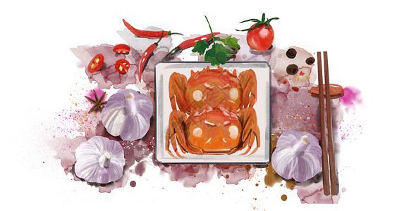私房菜美食展板大闸蟹插画插画