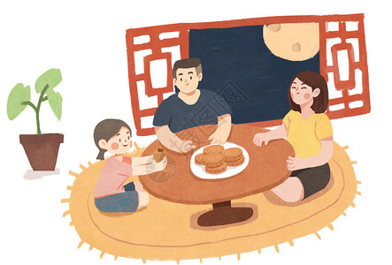 中秋节团圆吃月饼背景图片