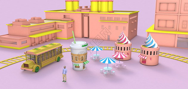 咖啡相伴卡通字3d模型场景设计图片