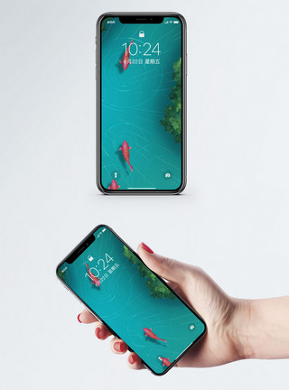 两条锦鲤鱼小清新手机壁纸模板