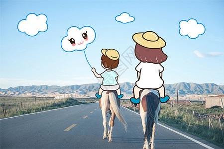 公路骑马创意摄影插画图片