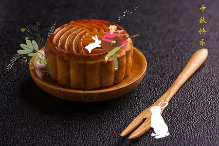中秋节月饼创意摄影插画图片