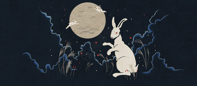 日式波纹兔子插画