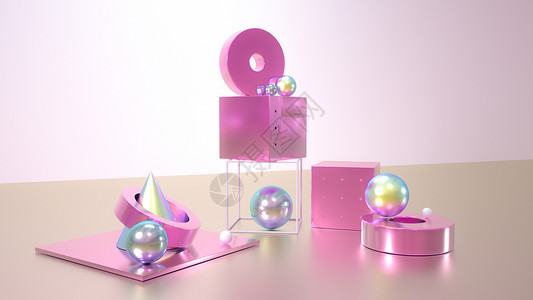 粉色瑜伽海报3d模型空间设计图片