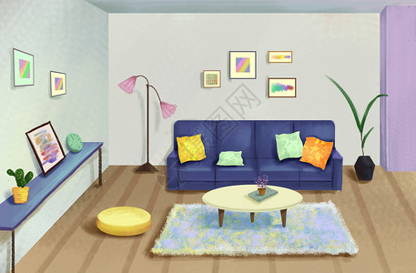 紫色地毯居家生活插画