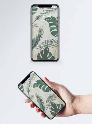 水彩插画叶子热带植物背景手机壁纸模板
