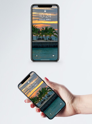 落日海滩休闲手机壁纸模板