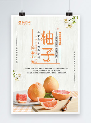 水果和花金秋柚子水果海报模板