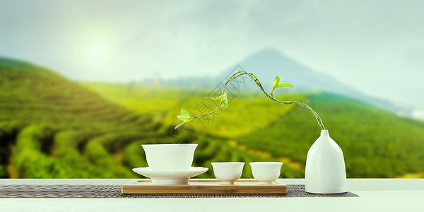 绿色养生背景茶设计图片