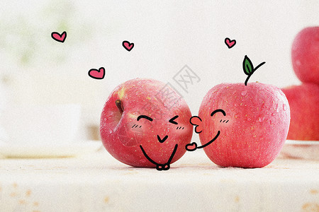 红黄苹果苹果小爱情创意摄影插画插画