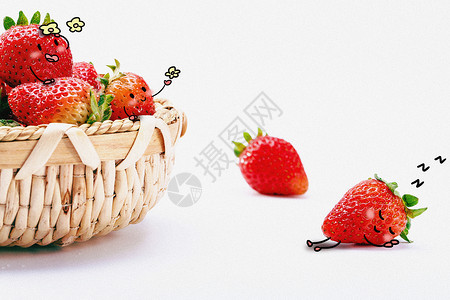 蚂蚁图库素材可爱小草莓创意摄影插画插画